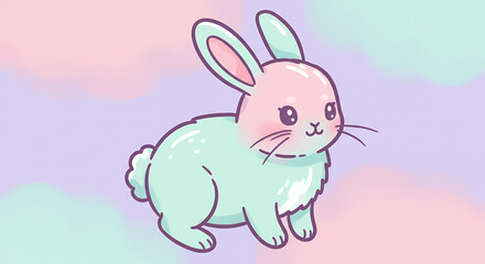 Adorable Pastel Bunny Rabbit Cartoon Illustration Cute Kawaii Animal Design Soft Colors Whimsical