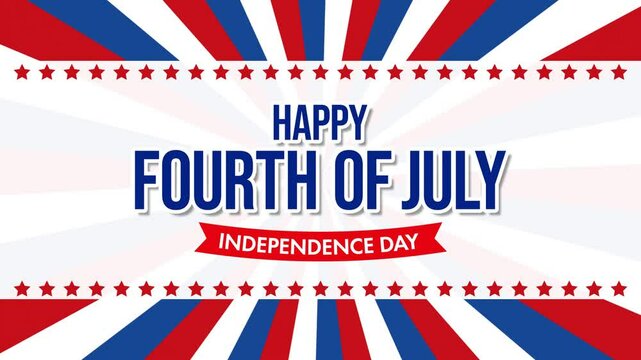 Happy Fourth of July Banner with Stars and Red White Blue Rays &ndash; Happy Independence Day