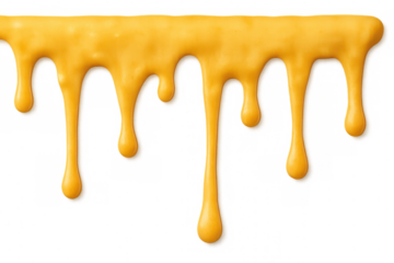 Melting cheddar cheese flowing, transparent backdrop highlighting golden dairy richness for culinary graphic design