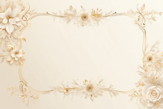 Elegant floral frame with soft ivory and gold tones creates a sophisticated and inviting aesthetic.