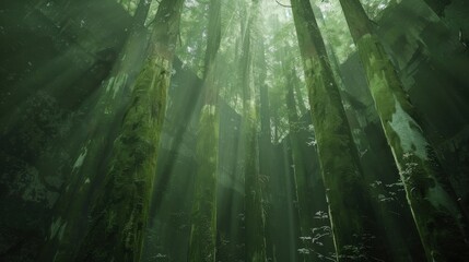 Coast Redwood in Foggy Forest – Sequoia sempervirens
