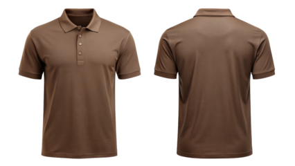 Brown Polo T-Shirt Template from Two Sides on Transparent Background

