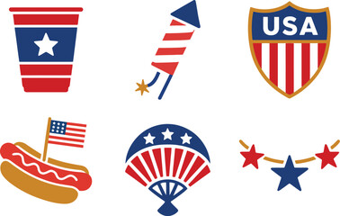 Patriotic USA Icons Vector Set