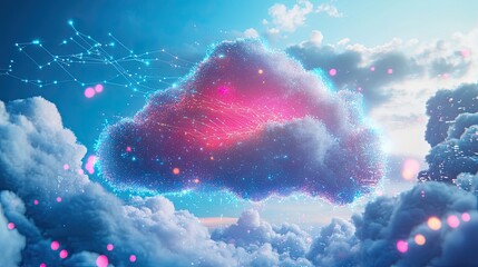Cloud Computing Concept with Digital Network in the Sky