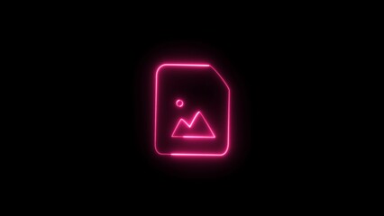 Neon picture Icon on black background. glowing Image File Icon animation.