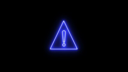 Neon exclamation warning sign on black background. Neon warning icon illustration.