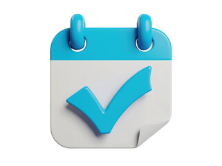 Illustration of a blue calendar with a checkmark symbol, representing task completion.