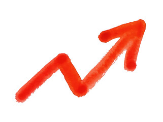 Red watercolor arrow illustrating growth and upward trends in a dynamic style.