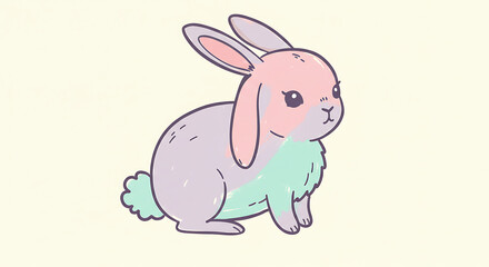 Adorable Pastel Bunny Rabbit Illustration Cute Cartoon Hare Spring Animal Design