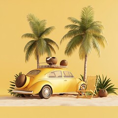 Obraz premium Retro car with coconuts on the beach.