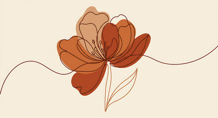 Abstract Line Art Flower Illustration Botanical Minimalist Design Terracotta Tones Elegant Floral