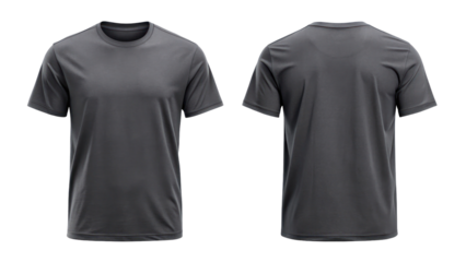 Charcoal T-Shirt Template from Two Sides on Transparent Background

