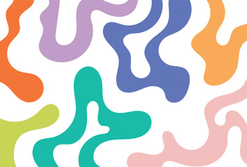 Abstract colorful blobs on a white background forming an organic seamless pattern with a playful, fluid aesthetic.