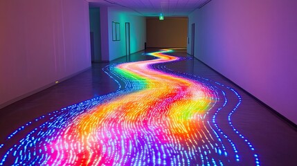 Hallway Floor Projection: Rainbow Light River