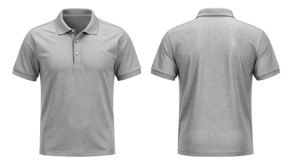Heather Gray Polo T-Shirt Template from Two Sides on Transparent Background

