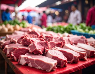 Pile of Fresh Meat at a Traditional Market background