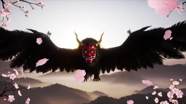 Tengu Spirit Soaring Over Sacred Mountains