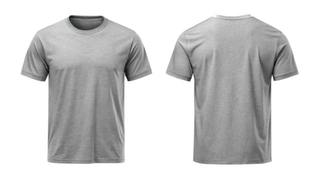 Heather Gray T-Shirt Template from Two Sides on Transparent Background

