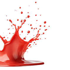 A vivid splash of red sauce on a white background, showcasing its dynamic, fluid motion.