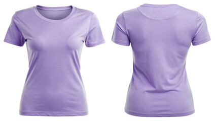 Lavender Blank Ladies T-Shirt Template from Two Sides on Transparent Background

