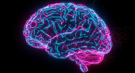 Abstract Neon Brain Glowing Neural Network Pink Blue Digital Mind Artificial Intelligence Concept