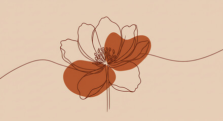 Elegant Abstract Line Art Flower Illustration Botanical Minimalist Design in Terracotta and Beige