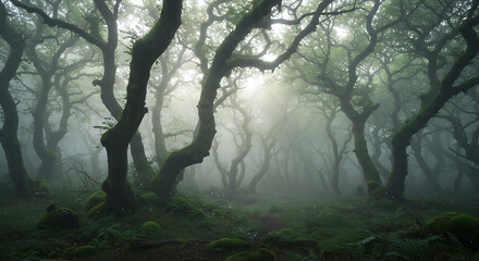 Enchanting Mossy Forest Path Misty Woods Magical Atmosphere Mystical Scene