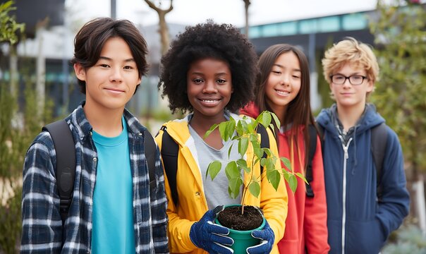 students supporting eco initiative at school