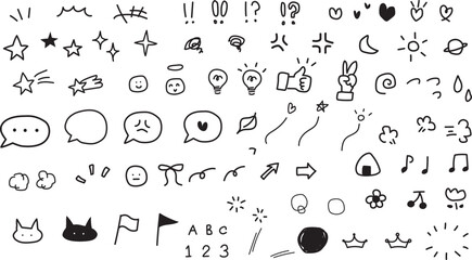 手描きのかわいいあしらい絵文字セットベクター