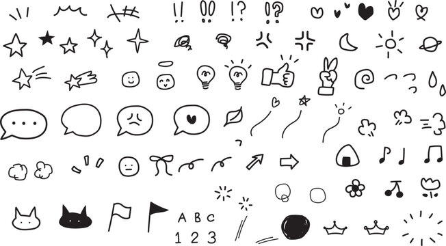 Naklejki 手描きのかわいいあしらい絵文字セットベクター