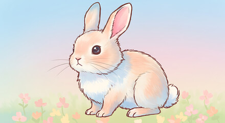 Adorable Pastel Bunny Rabbit in Spring Meadow Cute Easter Animal Illustration