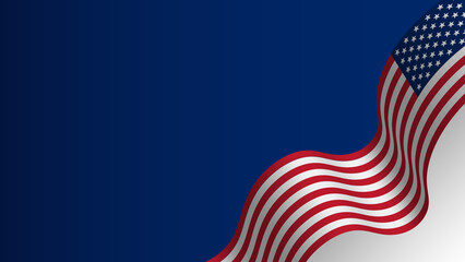 A beautifully rendered waving American flag with stars and stripes on a solid blue background symbolizes patriotism and national pride. © Aat