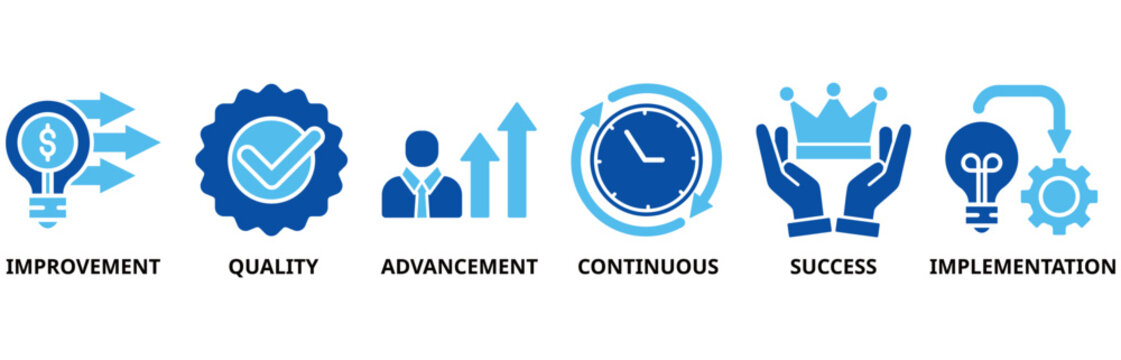 Kaizen icon set vector illustration for business philosophy and corporate strategy concept of continuous improvement with quality, advancement, continuous, success and implementation icon