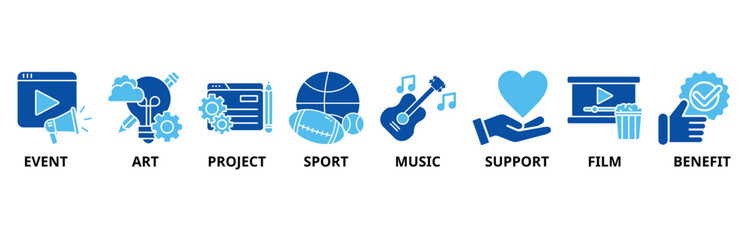 Sponsor icon set illustration contain event, art, project, sport, music, support, film and benefit.