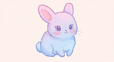 Obraz premium Adorable Pastel Bunny Rabbit Illustration Cute Cartoon Hare Design Kawaii Style Animal