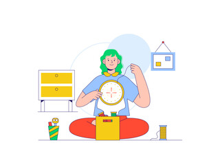 Young woman embroidery at home. Craft illustration. Character design. Flat vector illustration.