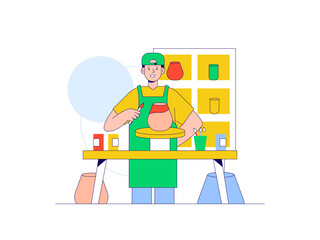 Men making pottery a creative craft. Craft illustration. Character design. Flat vector illustration.