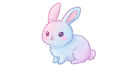 Obraz premium Adorable Pastel Bunny Rabbit Cartoon Illustration Cute Fluffy Hare Design Kawaii Animal