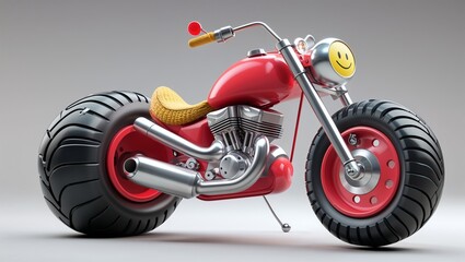 Smiley-Face Motorcycle - Fun Red Bike Stock Photos for Creative Transportation Art