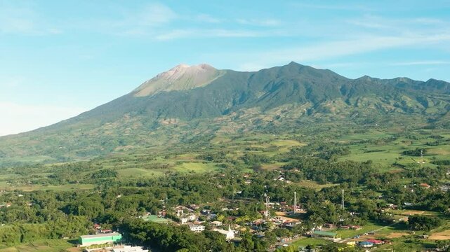 Aerial view of Mount Canlaon is an active stratovolcano and the highest mountain on the island of Negros in the Philippines.