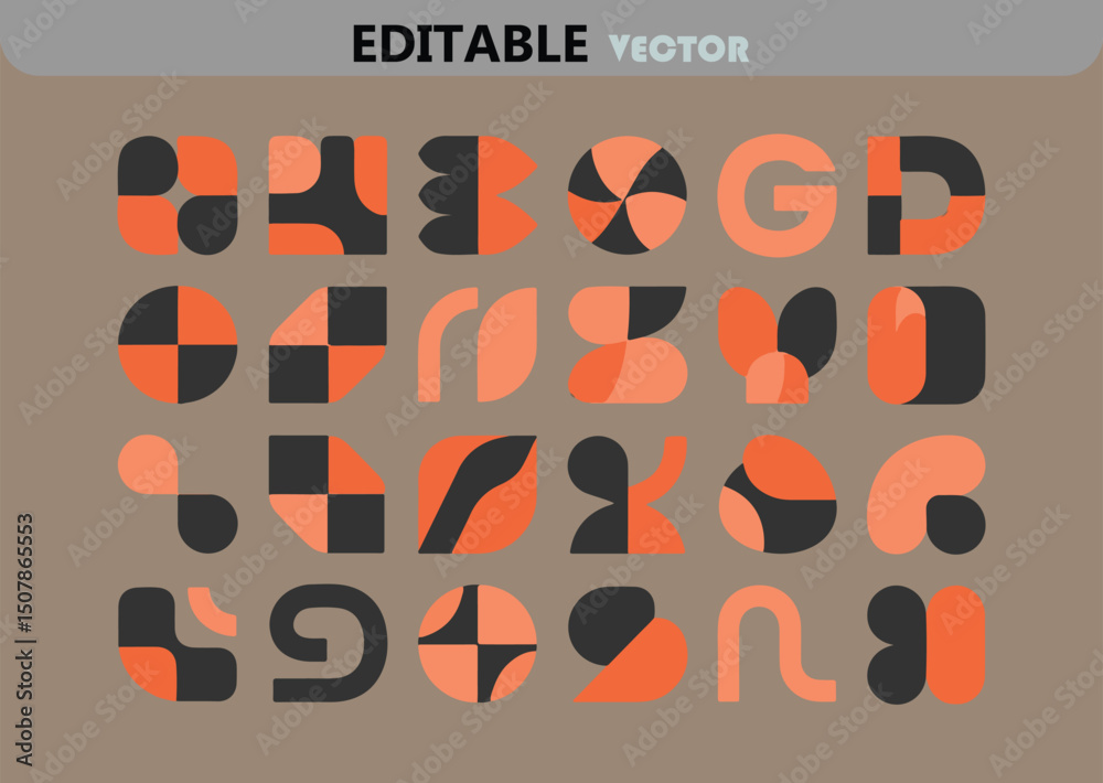Poster retro geometric shapes vector illustration with orange and black colors abstract design elements for