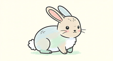 Fototapeta premium Adorable Pastel Colored Cartoon Bunny Rabbit Illustration Cute Childrens Design Spring Animal