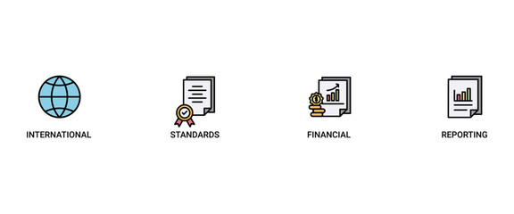 Ifrs banner web icon vector illustration concept for international financial reporting standards with icon of global, network, money, documents, books, and writing