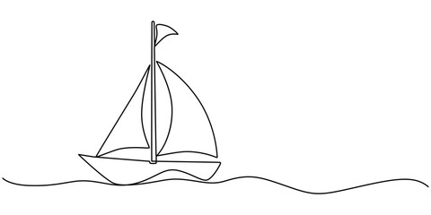 Vector continuous one simple single abstract line drawing of Sailboat travel tourism concept isolated on a white background, Business icon. Vector illustration, Sailboat single minimal line drawing.