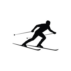 Isolated Silhouette of Cross Country Skier with Poles on Transparent Background