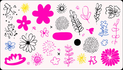 Minimalist Vector Set of Flowers, Doodles, and Scribbles � Abstract Design Elements for Branding, Packaging, Prints, and Social Media Posts