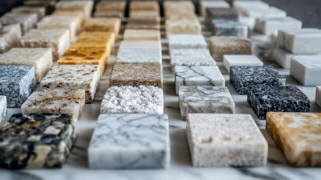 Diverse Collection of Marble and Granite Samples for Interior Design