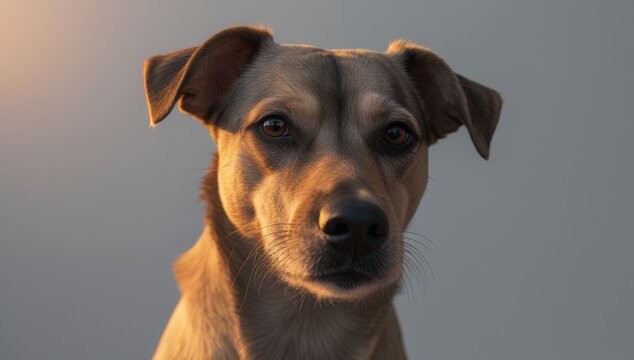 Close up Portrait of a Loyal Mixed Breed Dog at Golden Hour