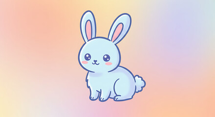 Obraz premium Adorable Pastel Blue Bunny Rabbit Cartoon Illustration Cute Kawaii Animal Design Soft Background