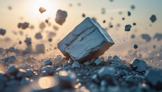 Abstract Concept of Gravity and Chaos with Floating Rocks and Stone Debris